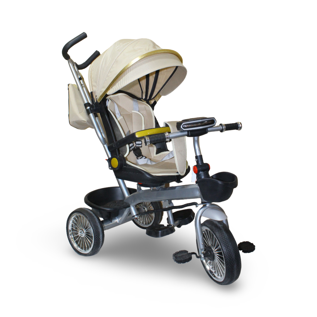 Kids 4-in-1 Tricycle with Canopy & Push Handle – Beige