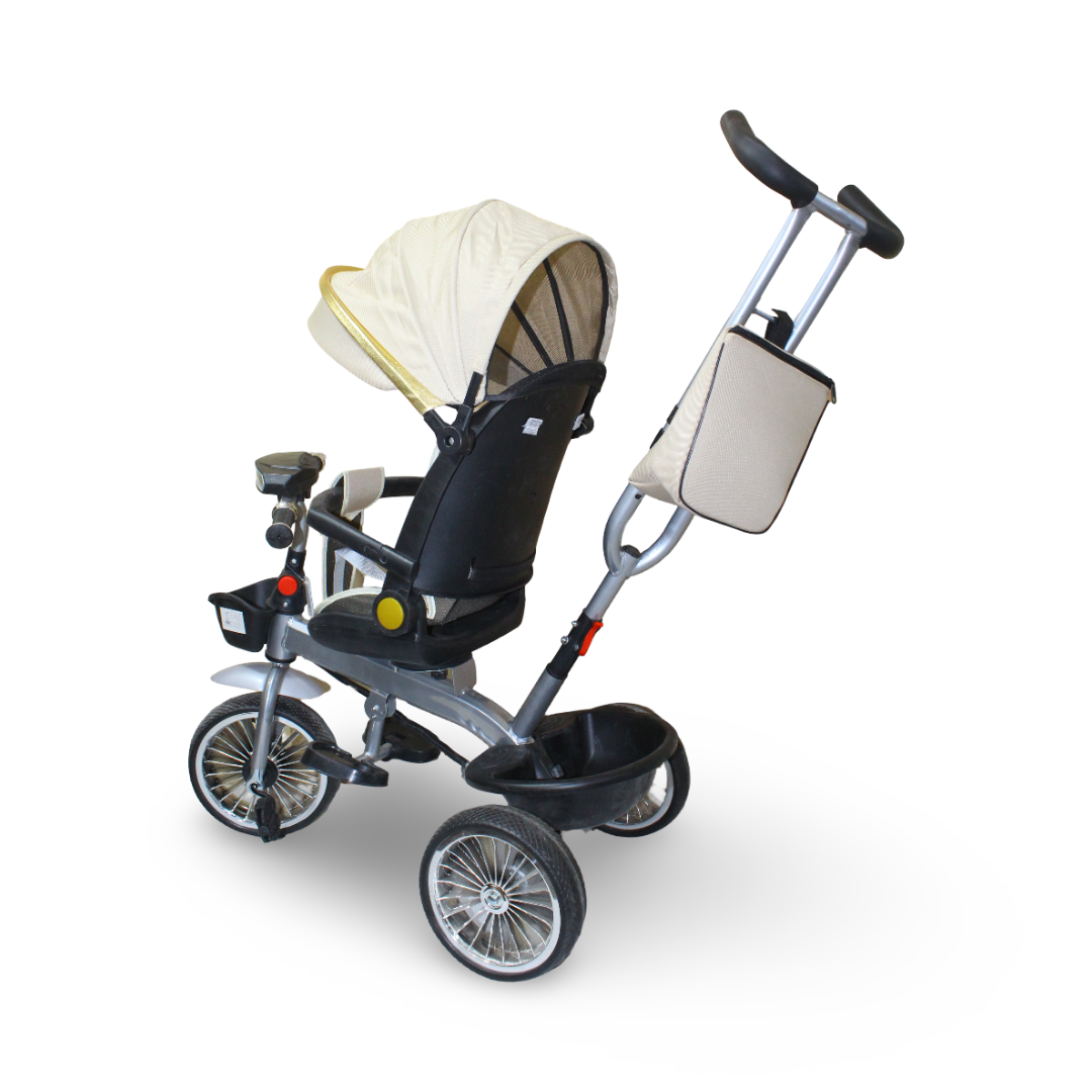 Kids 4-in-1 Tricycle with Canopy & Push Handle – Beige