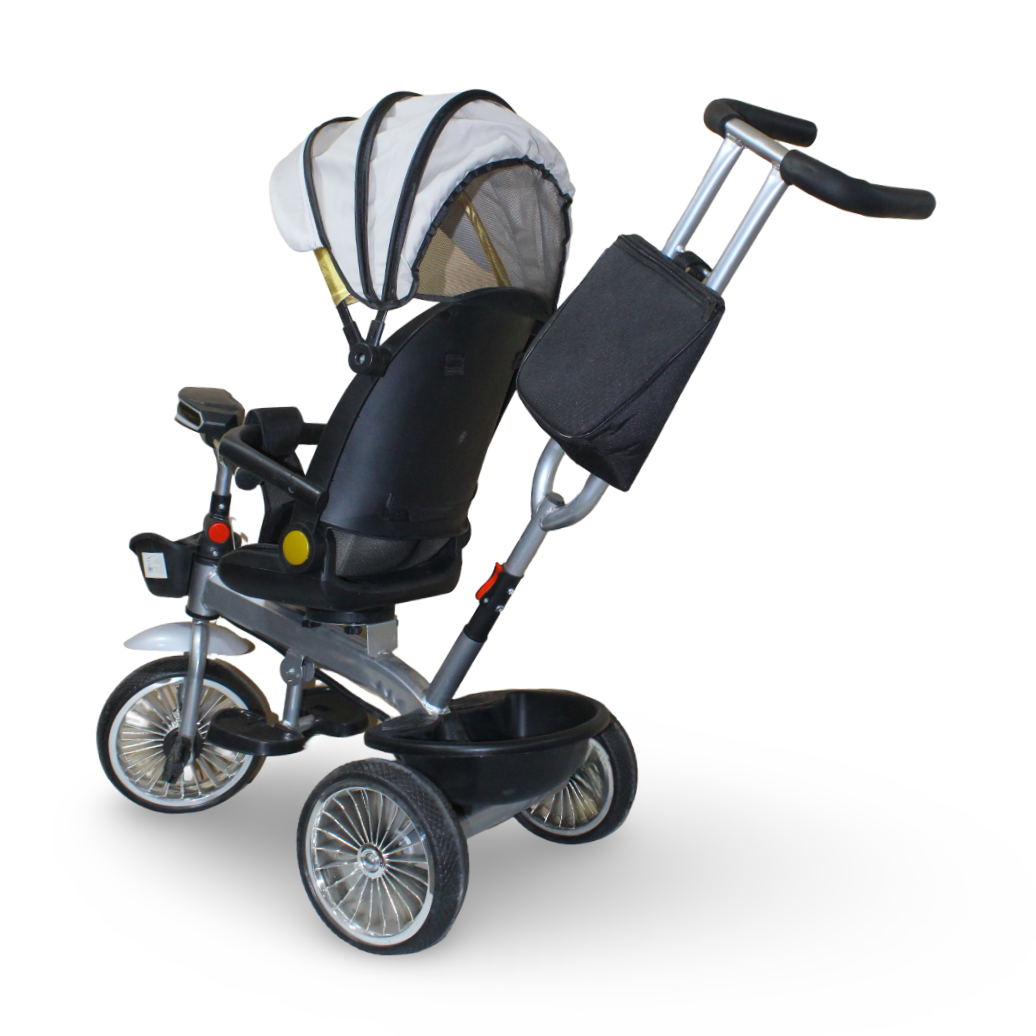 Kids 4-in-1 Tricycle with Canopy & Push Handle – Grey