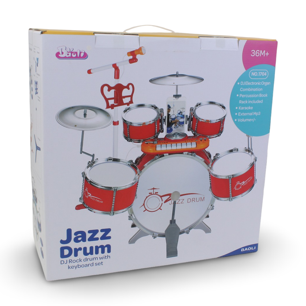 Jazz Drum - DJ Rock Drum with Keyboard Set (Red) - Toys - Baoli