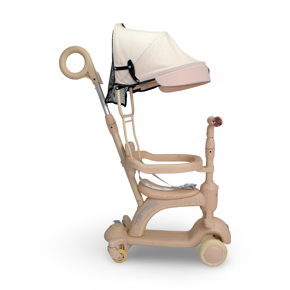 3-in-1 Multi-Function Kids Stroller and Scooter with Fence and Handbar – Pink