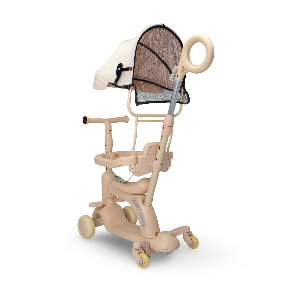 3-in-1 Multi-Function Kids Stroller and Scooter with Fence and Handbar – Pink