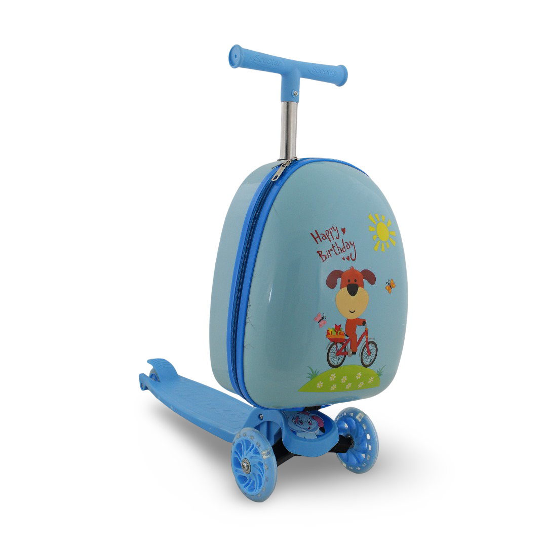 Kids Scooter Travel Luggage – Baby Blue with Puppy Print