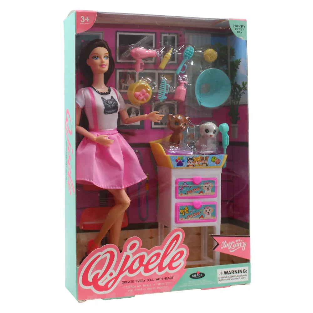 Q.Joele 11.5-Inch Real Body Articulated Doll – Pet Bath Set