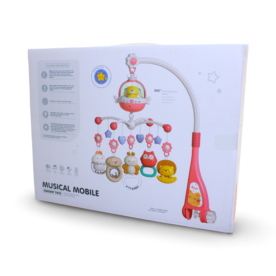 Musical Baby Crib Mobile Set with Hanging Animal Rattles – Grey