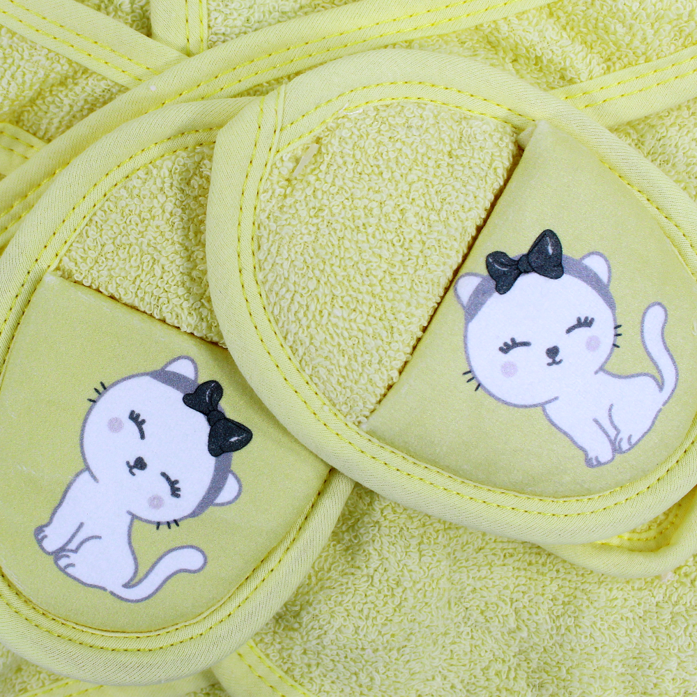 Baby Girls Bath Robe with Slippers – Yellow Cat Design