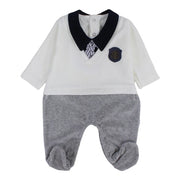 Baby Boys Velvet Baby Footie – Off-White & Grey
