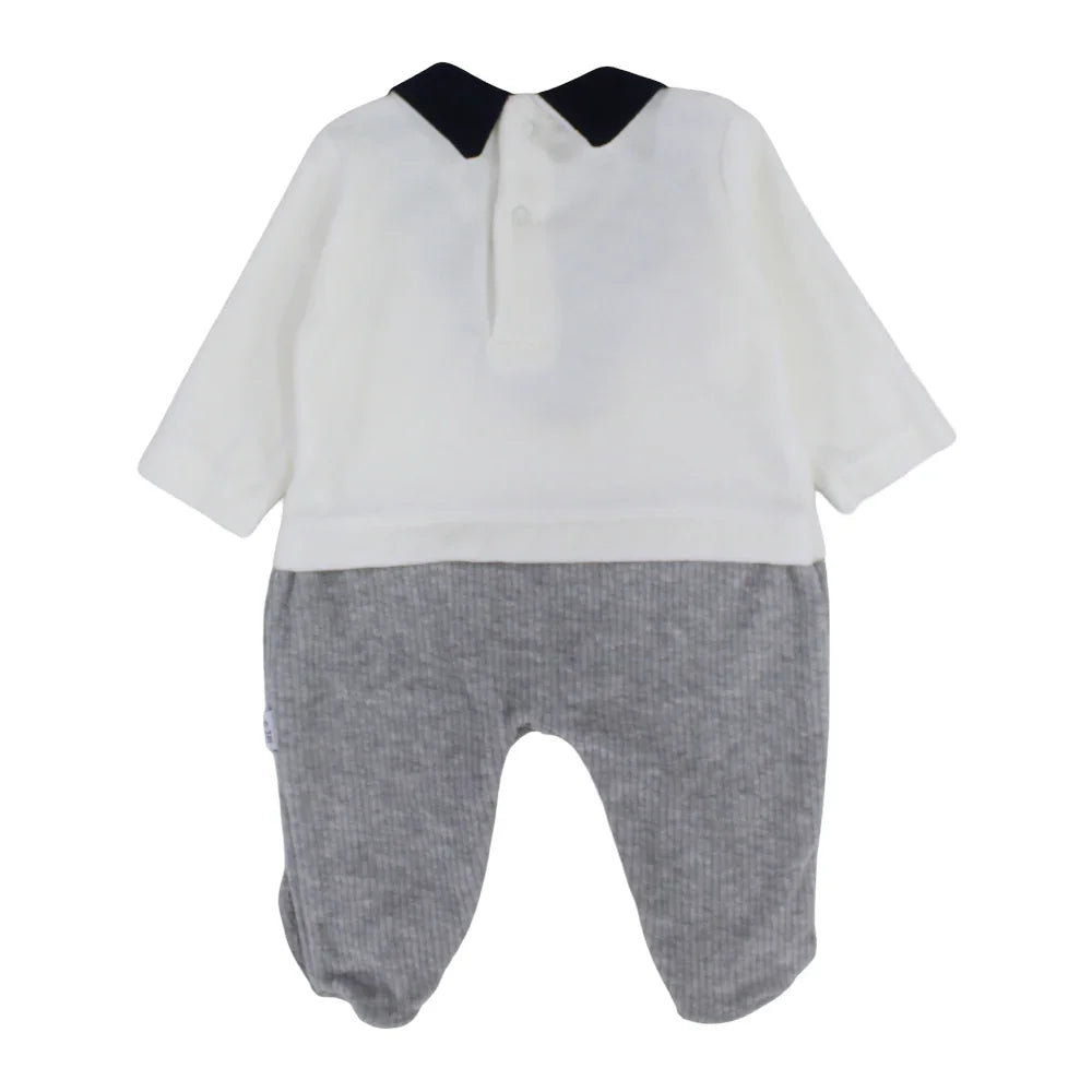 Baby Boys Velvet Baby Footie – Off-White & Grey