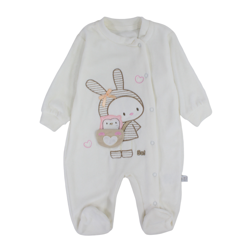 Baby Girls Velvet Baby Footie – Rabbit & Owl Design