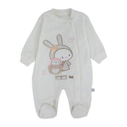Baby Girls Velvet Baby Footie – Rabbit & Owl Design