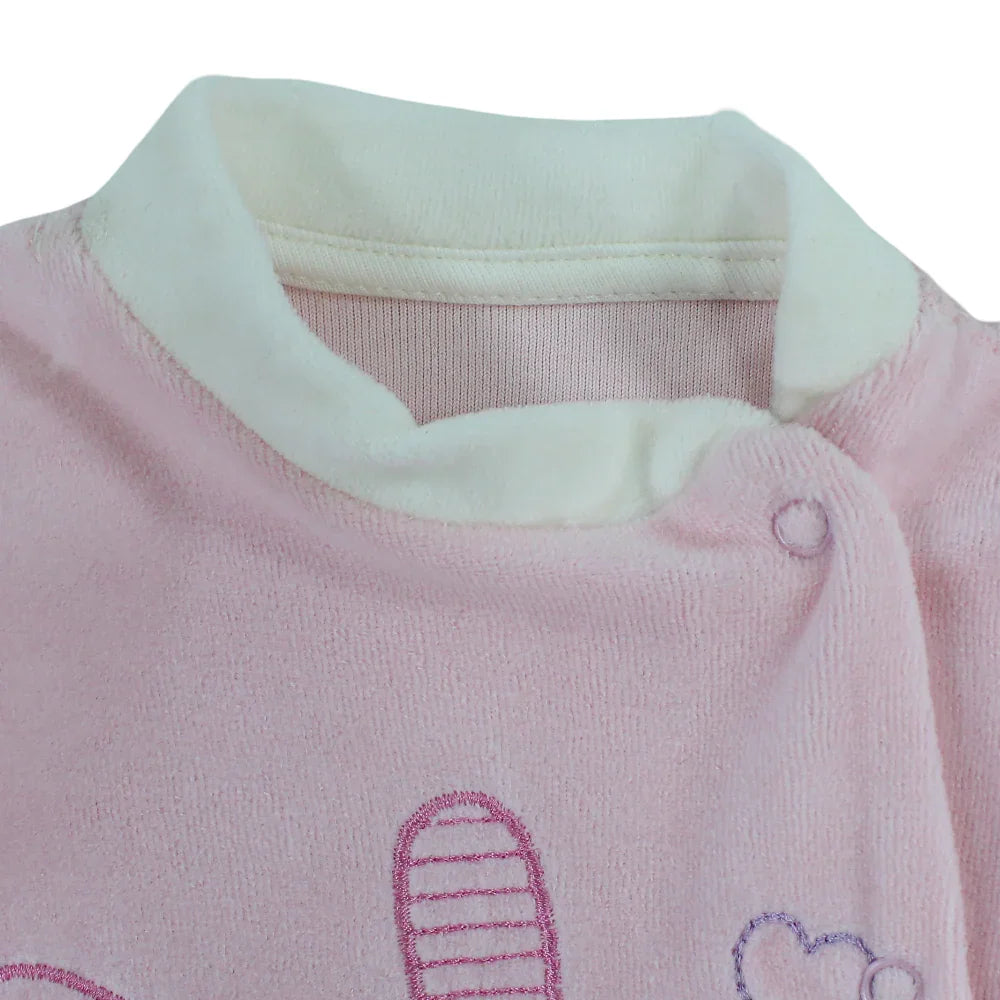 Baby Girls Velvet Baby Footie – Rabbit & Owl Design