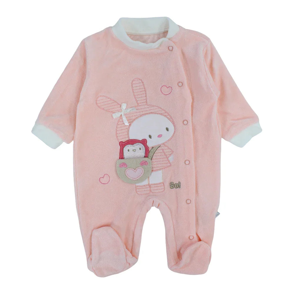 Baby Girls Velvet Baby Footie – Rabbit & Owl Design