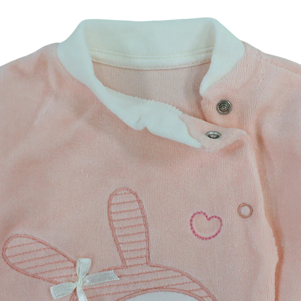 Baby Girls Velvet Baby Footie – Rabbit & Owl Design