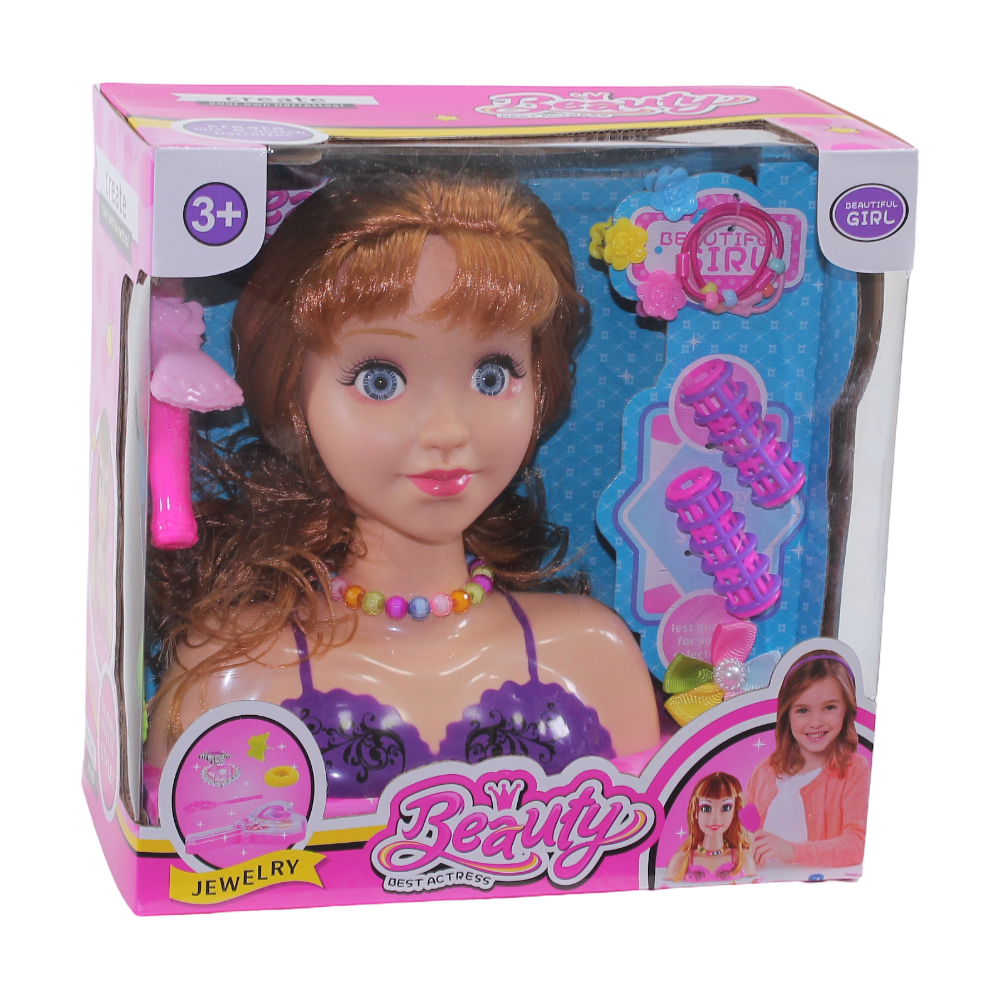 Doll Head with Accessories - Purple
