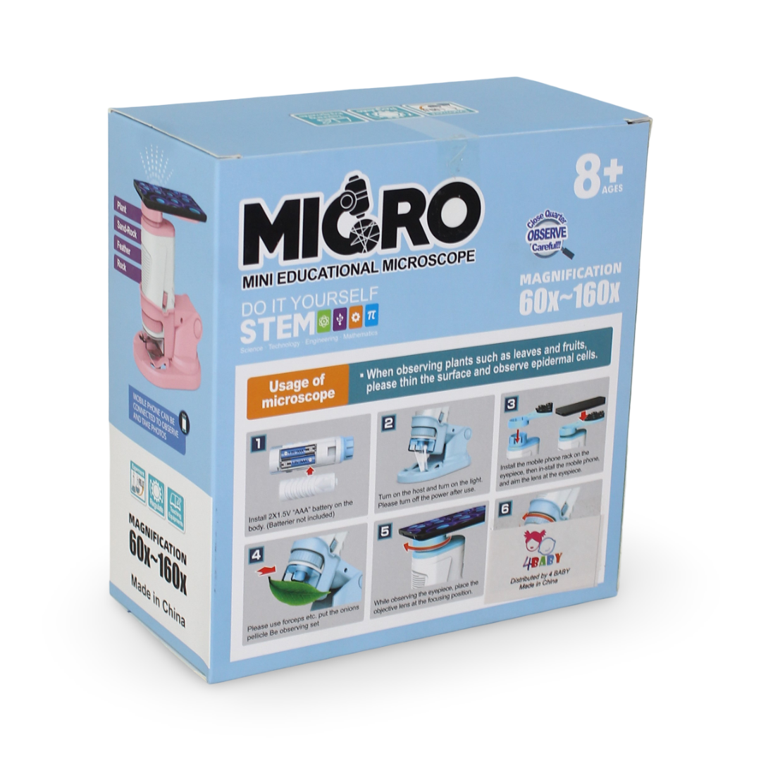 Micro Mini Educational Microscope Kit 60x to 160x STEM Learning – Pink