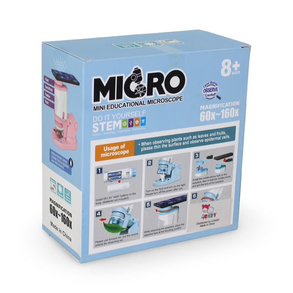 Micro Mini Educational Microscope Kit 60x to 160x STEM Learning – Pink