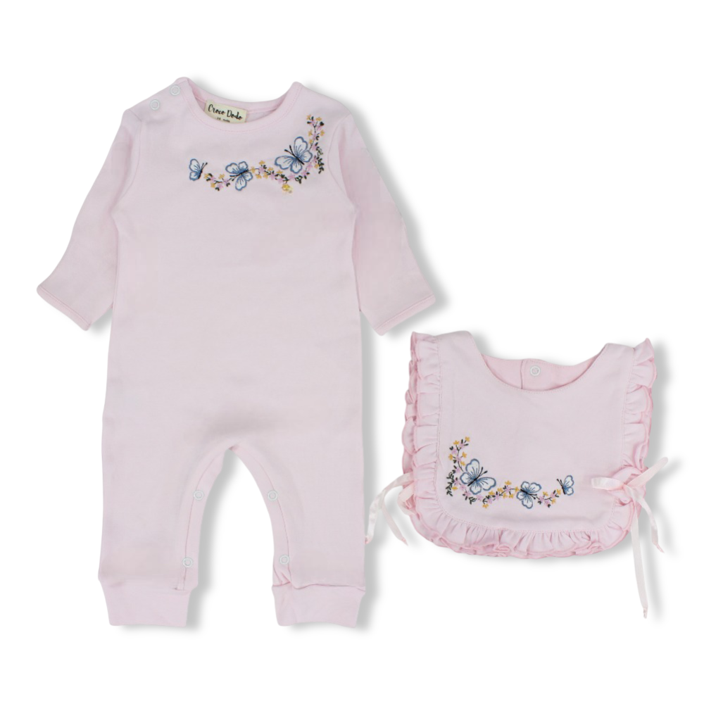 Baby Girls Cotton 2-Piece Footless Onesie – Pink with Butterflies Print