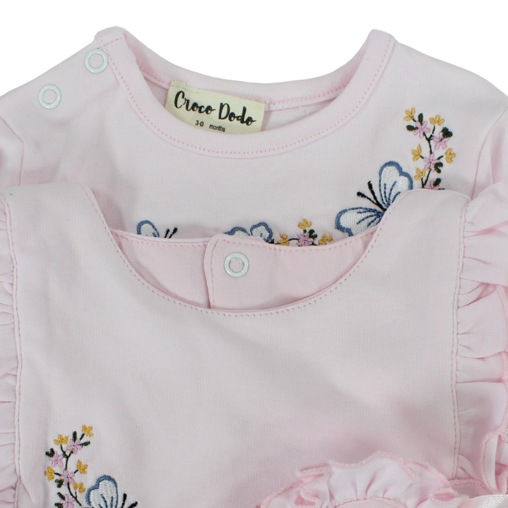 Baby Girls Cotton 2-Piece Footless Onesie – Pink with Butterflies Print