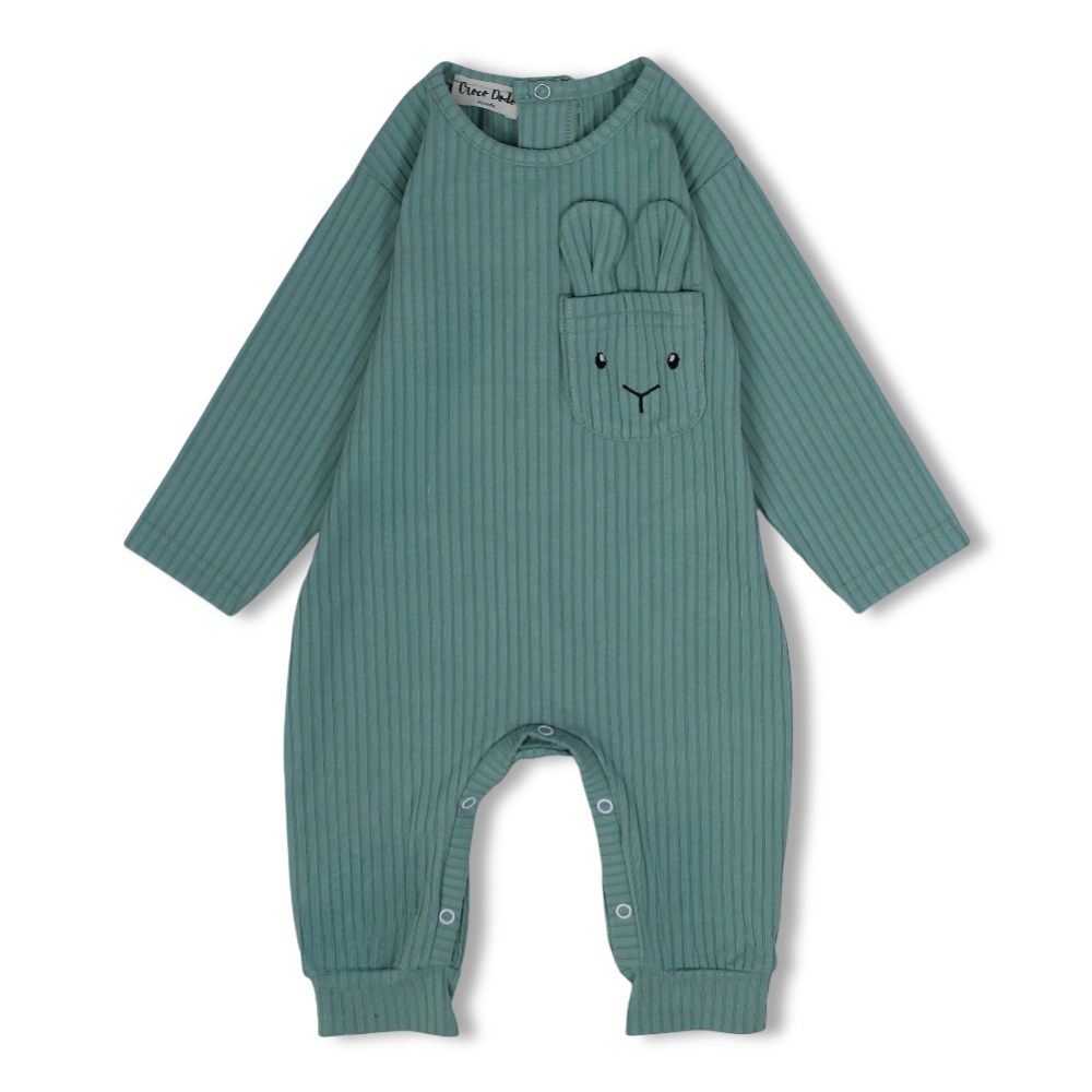 Unisex Baby Cotton Footless Onesie – Mint with Rabbit Design