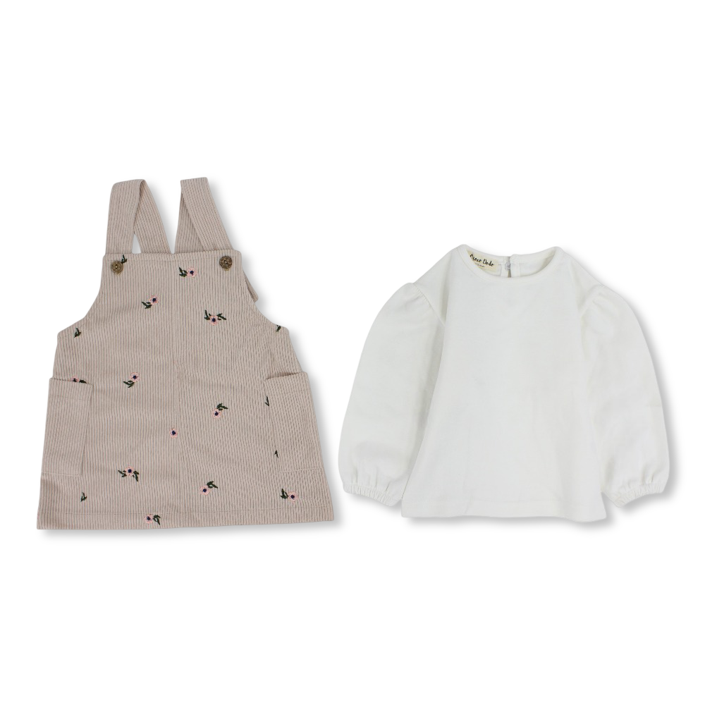 Baby Girls Cotton/Velvet 2-Piece Outfit Set – Coffee/Pink