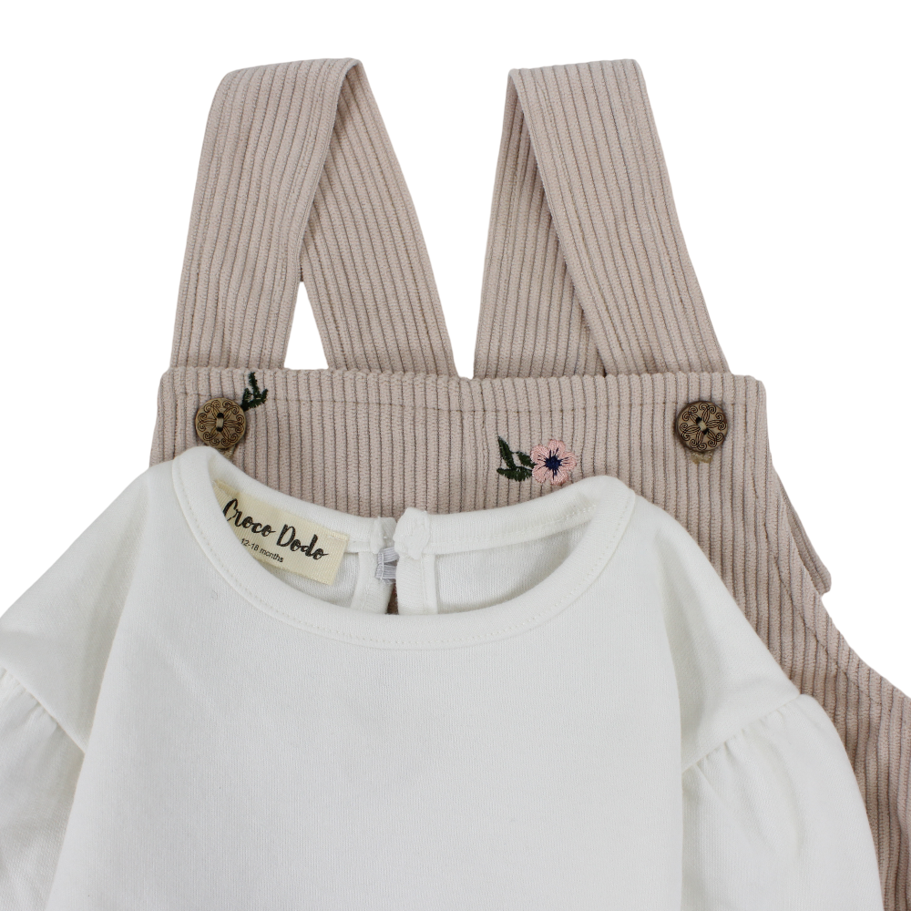 Baby Girls Cotton/Velvet 2-Piece Outfit Set – Coffee/Pink