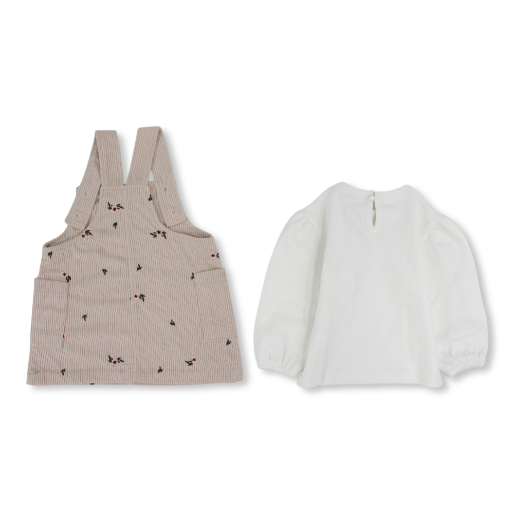 Baby Girls Cotton/Velvet 2-Piece Outfit Set – Coffee/Pink