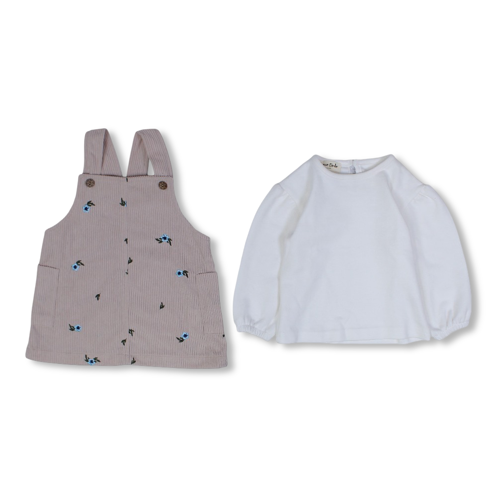 Baby Girls Cotton/Velvet 2-Piece Outfit Set – Coffee/Baby Blue