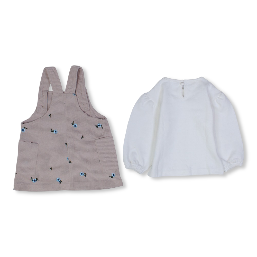 Baby Girls Cotton/Velvet 2-Piece Outfit Set – Coffee/Baby Blue