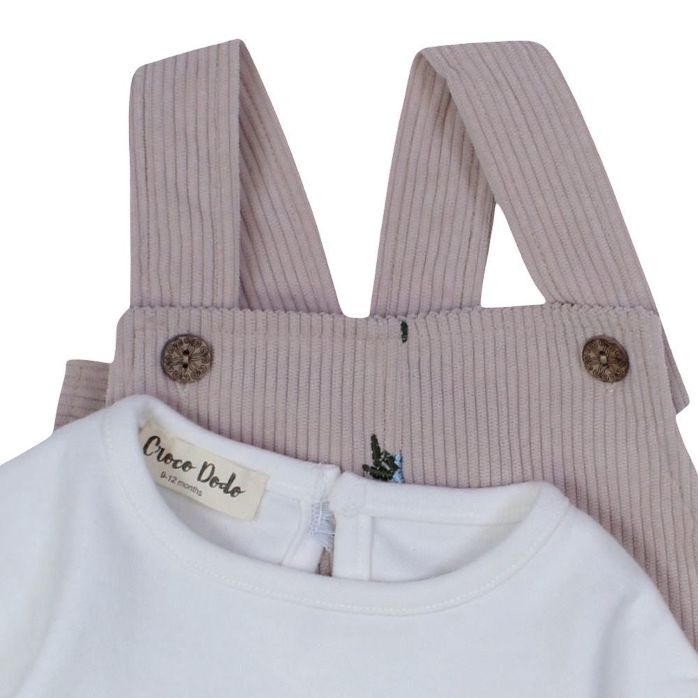 Baby Girls Cotton/Velvet 2-Piece Outfit Set – Coffee/Baby Blue