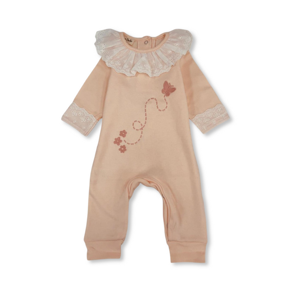 Baby Girls Cotton Flying Freely Footless Onesie – Pink