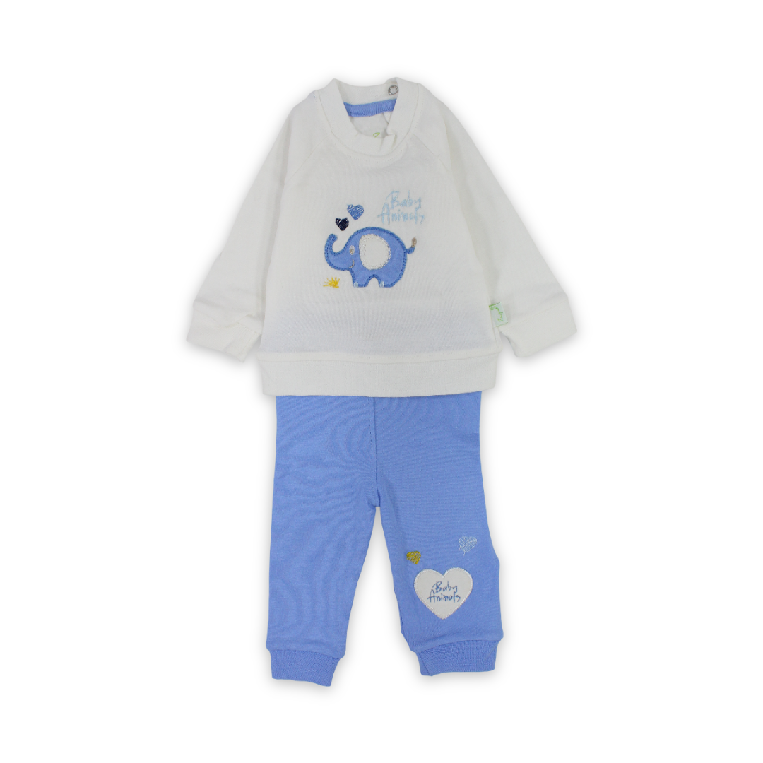 Baby Boys Cotton Pajama – Blue with Elephant Embroidery - Clothing - Star Dream