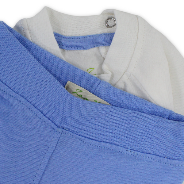 Baby Boys Cotton Pajama – Blue with Elephant Embroidery