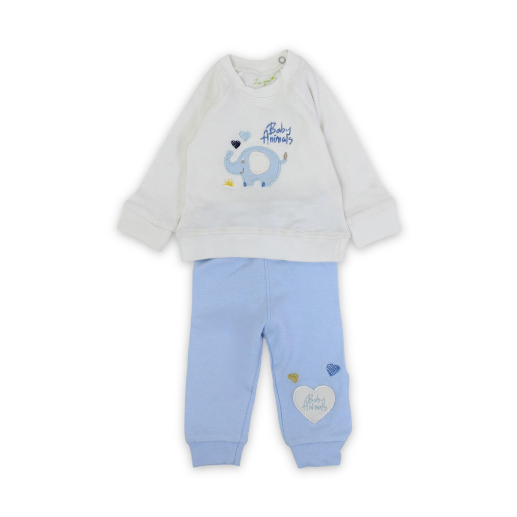 Baby Boys Cotton Pajama – Baby Blue with Elephant Embroidery - Clothing - Star Dream