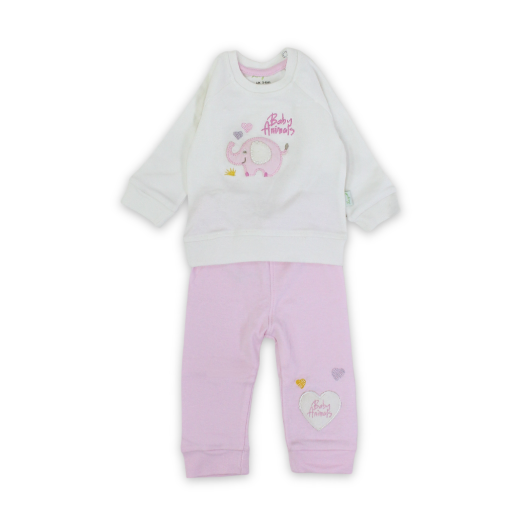 Baby Girls Cotton Pajama – Pink with Elephant Embroidery - Clothing - Star Dream