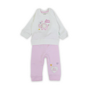 Baby Girls Cotton Pajama – Pink with Elephant Embroidery