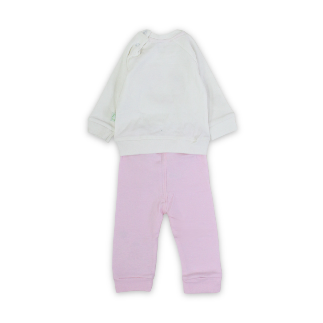 Baby Girls Cotton Pajama – Pink with Elephant Embroidery