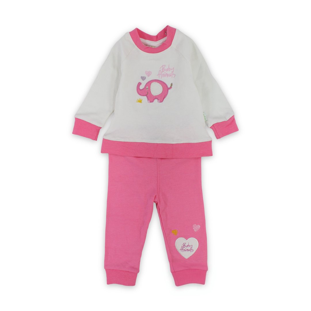 Baby Girls Cotton Pajama – Fuchsia with Elephant Embroidery - Clothing - Star Dream
