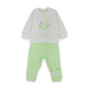 Unisex Baby Cotton Pajama – Mint with Elephant Embroidery