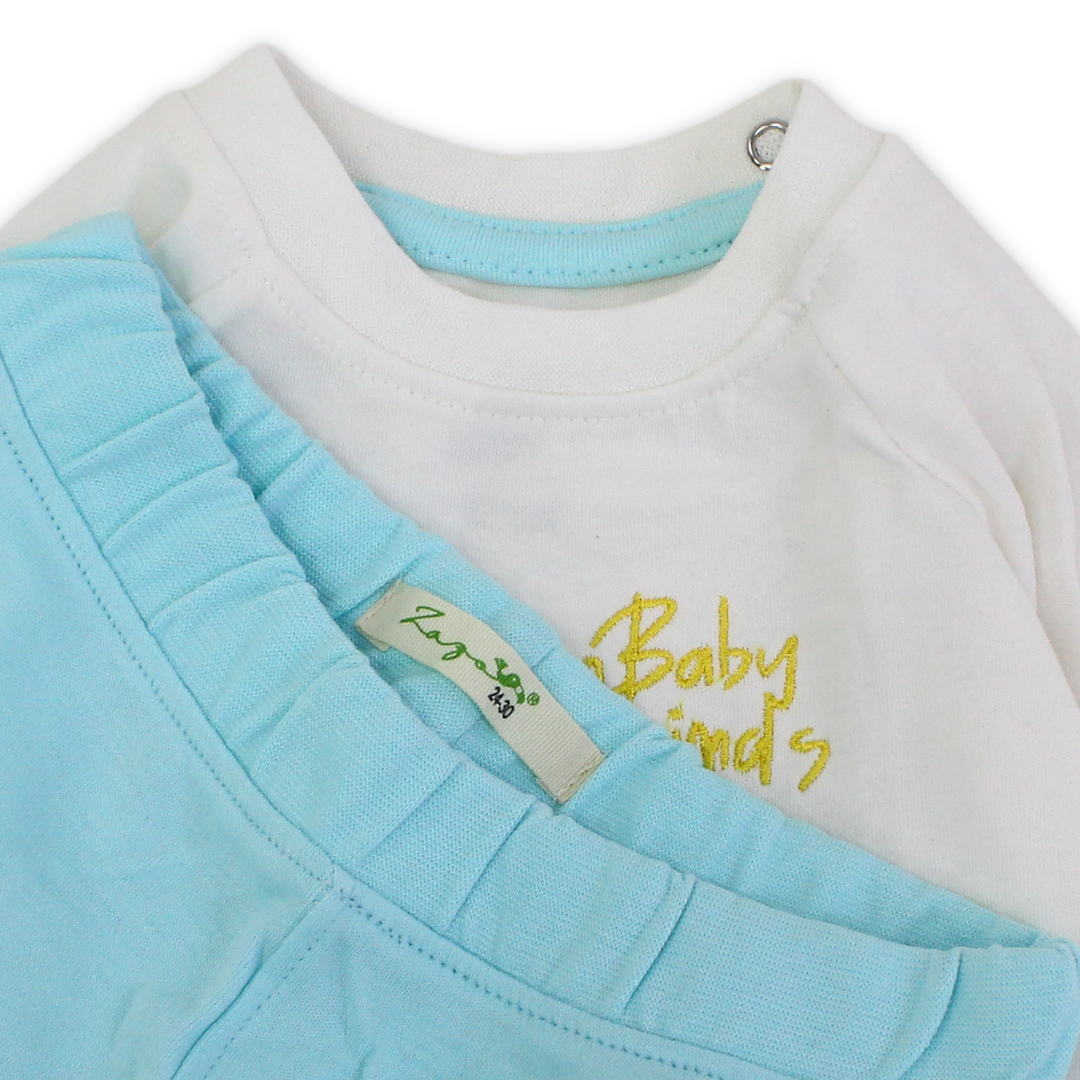 Unisex Baby Cotton Pajama – Aqua with Elephant Embroidery