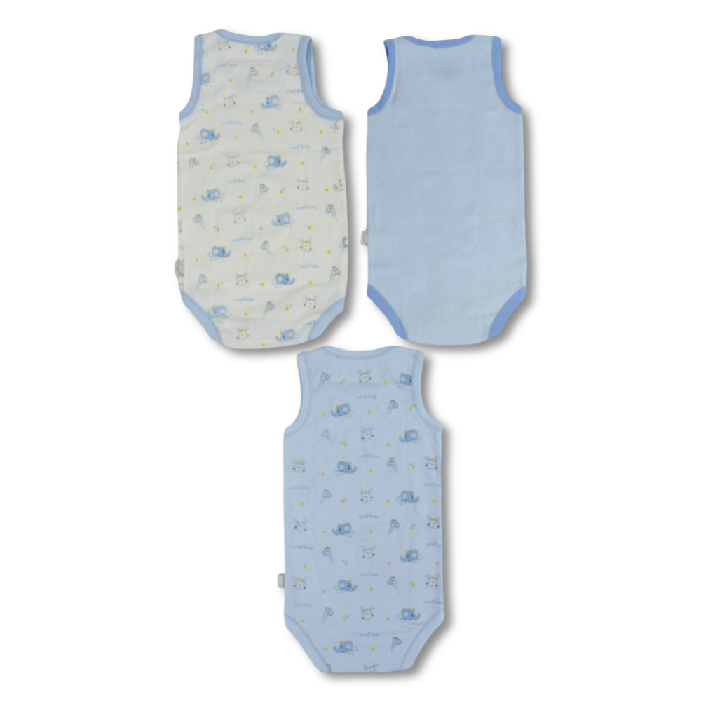 Baby Boys Cotton Underwear Bodysuit – Multicolor with Animal design (Pack of 3)