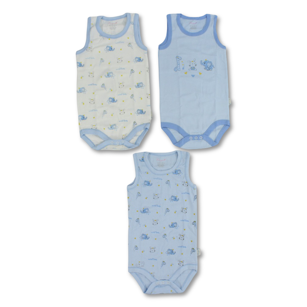 Baby Boys Cotton Underwear Bodysuit – Multicolor with Animal design (Pack of 3)