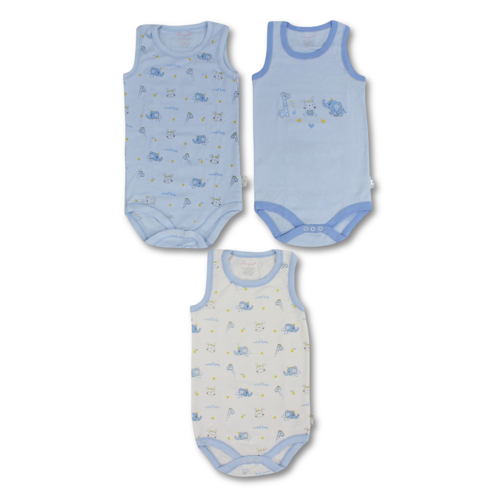 Baby Boys Cotton Underwear Bodysuit – Multicolor with Animal design (Pack of 3)