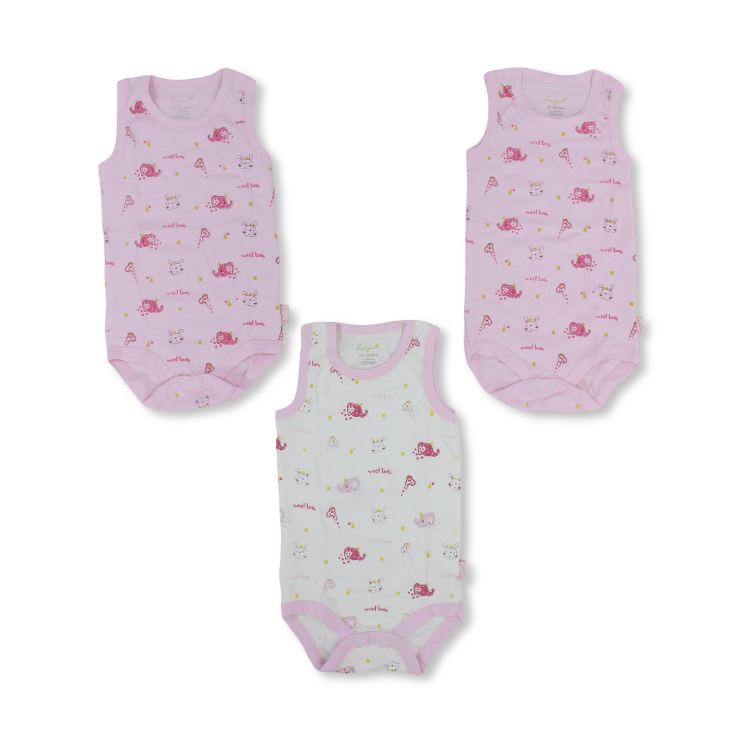 Baby Girls Cotton Underwear Bodysuit with Animals Print – Pack Of 3
