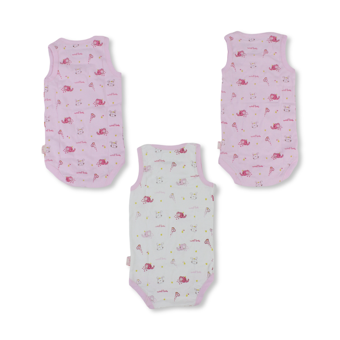 Baby Girls Cotton Underwear Bodysuit with Animals Print – Pack Of 3