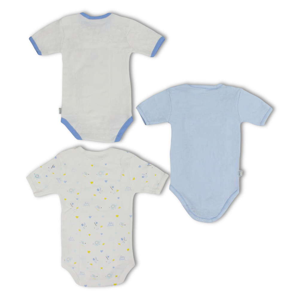 Baby Boys Cotton Short-Sleeved Underwear Bodysuits – Multicolor with Giraffe Design (Pack of 3)