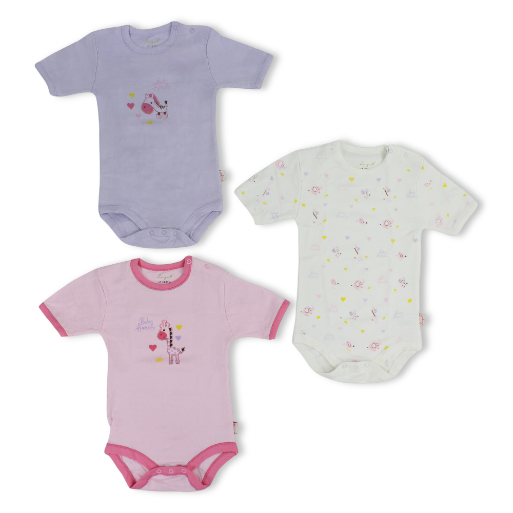 Baby Girls Cotton Short-Sleeved Underwear Bodysuit – Pack Of 3