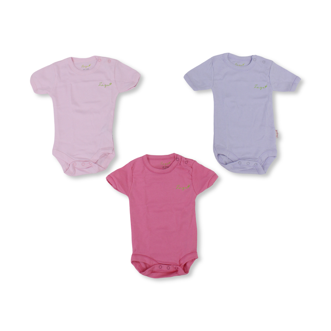Baby Girls Cotton Short-Sleeved Bodysuit Multicolor – Pack Of 3