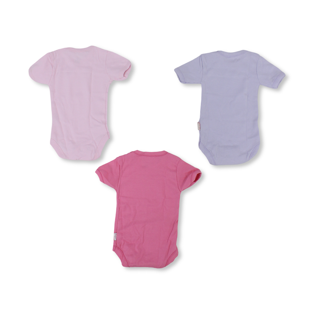 Baby Girls Cotton Short-Sleeved Bodysuit Multicolor – Pack Of 3