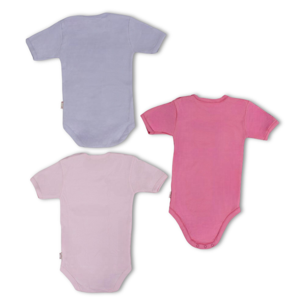 Baby Girls Cotton Short-Sleeved Bodysuit Multicolor – Pack Of 3