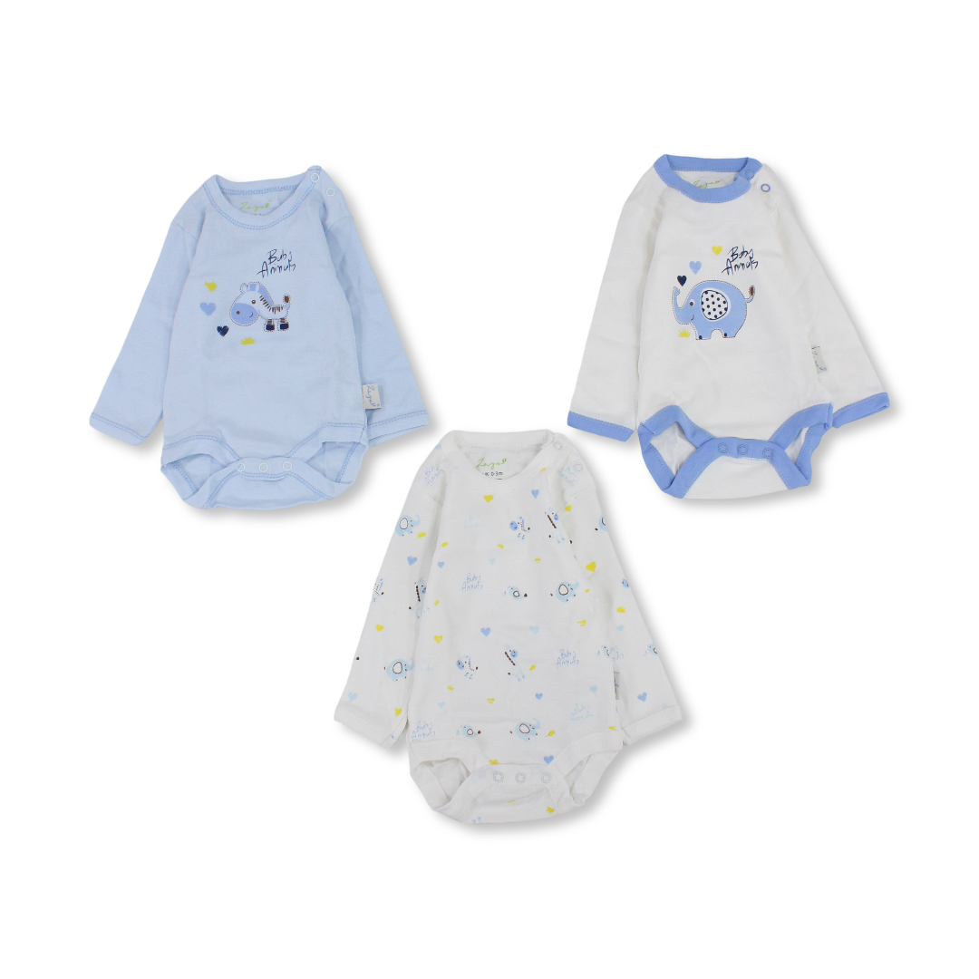 Baby Boys Cotton Long-Sleeved Underwear Bodysuit – Pack Of 3